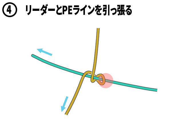 ④リーダーとPEラインを引っ張る